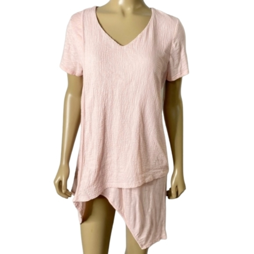 Soft Surroundings Women's Pink Tunic Tulip Hem Short Sleeve Top Petite Large